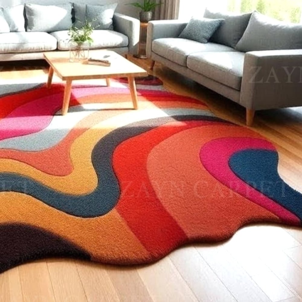 Handcrafted Wavy Multicolor Abstract Living Room Rug